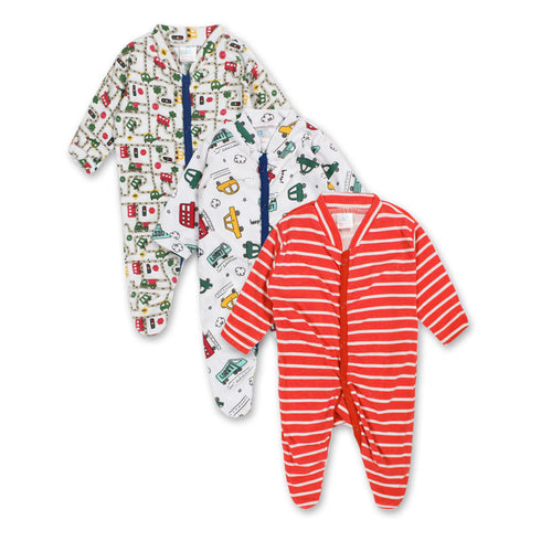 MOTHERCARE Red Stripes All Over Cars Print 3 Piece Body Suit