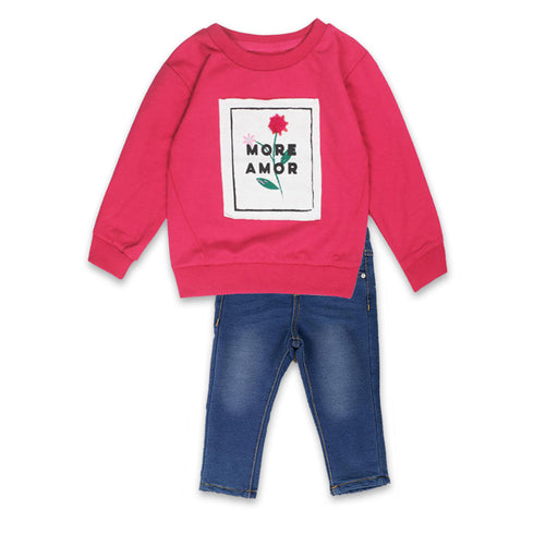 OBAIBI Flower Pink Girls Cotton 2 Piece Set