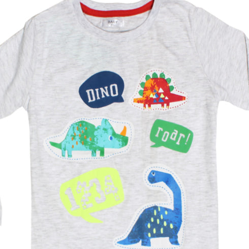 PEPCO Dino Print Grey Girls Premium Cotton Tshirt
