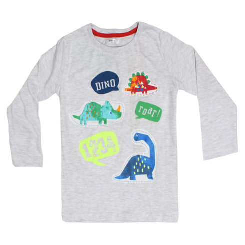 PEPCO Dino Print Grey Girls Premium Cotton Tshirt