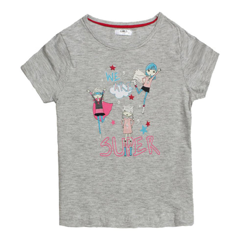 PEPCO Girls Print Grey Premium Cotton Tshirt 2 Piece Set