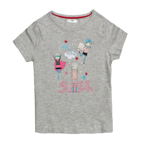 PEPCO Girls Print Grey Premium Cotton Tshirt