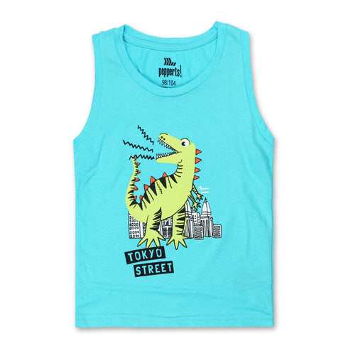PEPPERTS Dino Blue Boys Cotton Tank Top