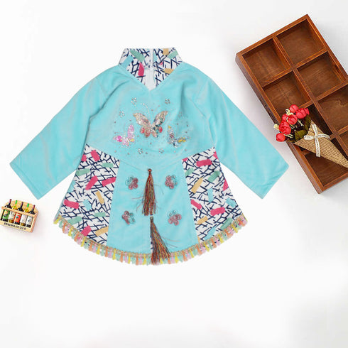 PINKY Butterfly Blue Girls Cotton Dress 2 piece Set