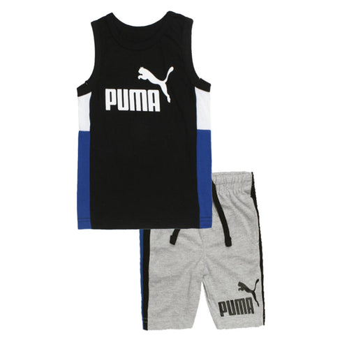 PUMA Black And Blue Boys Cotton Tank Top 2 Piece Set