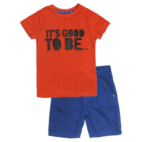 Mother Care Rubber Print Orange Boys Cotton 2 Piece Set