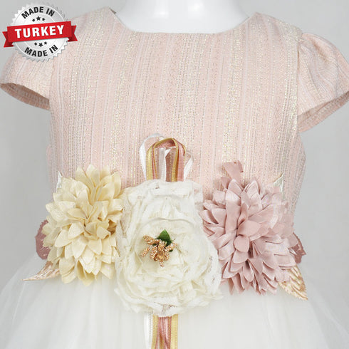 SENKIZ Flower Baby Pink And White Girls Party Frock