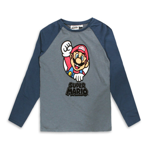 SUPER MARIO Grey And Blue Boys Cotton T shirt