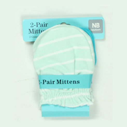 Stripes White And Green 2 Pair Mittens