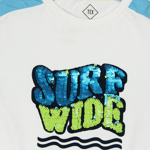 TEX Super Wide Sequins White Boys Premium Cotton T shirt