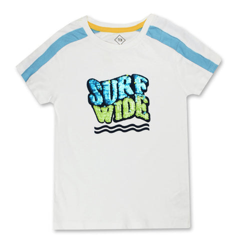 TEX Super Wide Sequins White Boys Premium Cotton T shirt