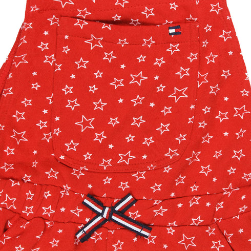 (Minor B) TOMMY HILFIGER All Over Printed Red Girls Cotton Terry Dungaree