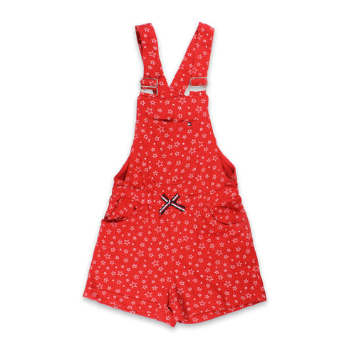 (Minor B) TOMMY HILFIGER All Over Printed Red Girls Cotton Terry Dungaree