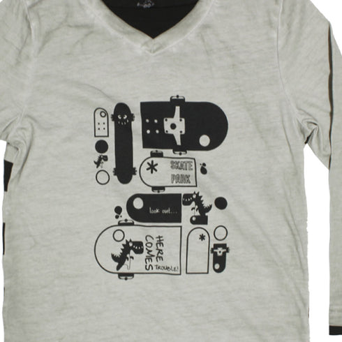TOPOLINE Skate Board Print Grey Boys Premium Cotton Tshirt