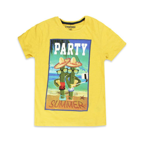 TRN Party Summer Yellow Boys Premium Cotton T shirt 2 Piece Set