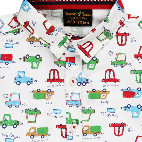 TWEENS And TEENS All Over Cars White Boys Cotton Shirt