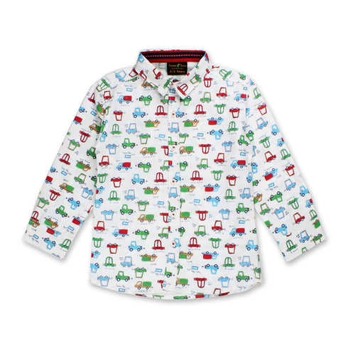 TWEENS And TEENS All Over Cars White Boys Cotton Shirt