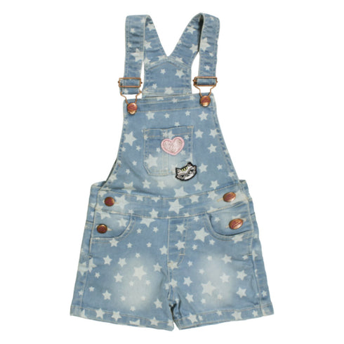 TWENTY 4 All Over Star Print Blue Girls Denim Dungaree