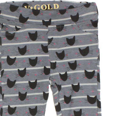 V GOLD All Over Cat Face Print Grey Girls Cotton Jegging