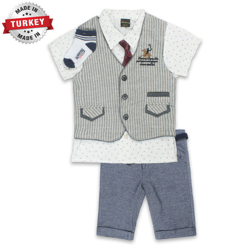 WEENY Kids Waistcoat White Boys Cotton 5 Piece Set