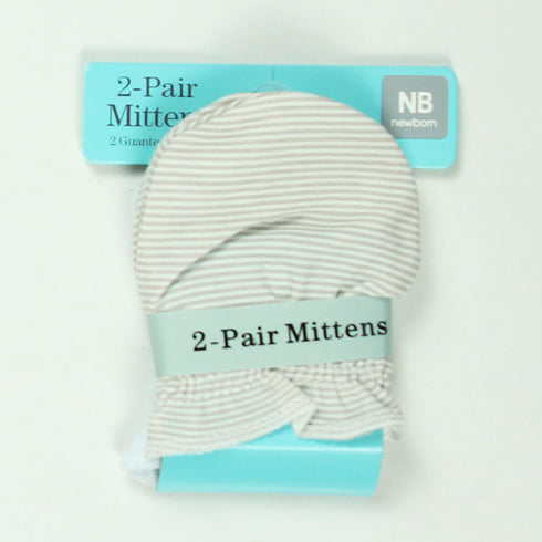 White And Brown Stripes Blue 2 Pair Mittens