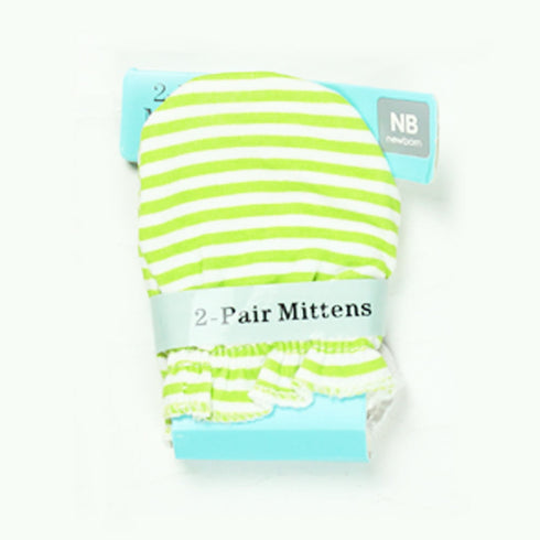 White And Green Stripes 2 Pair Mittens