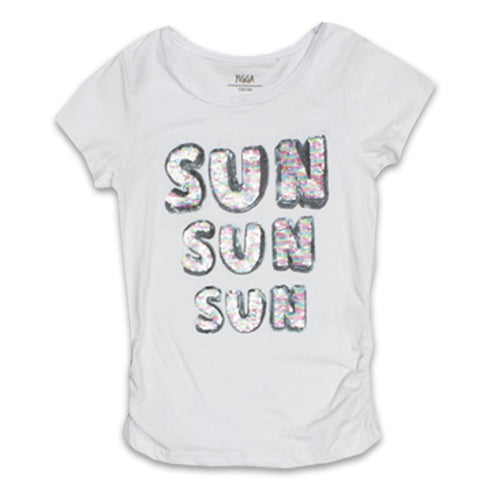 YIGGA Sun Sequins White Girls Premium Cotton Tshirt 2 Piece Set