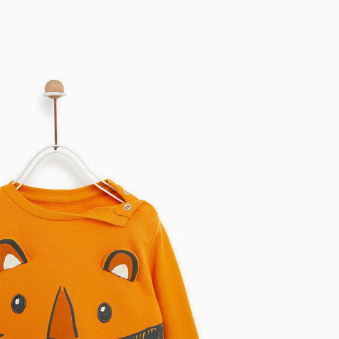 ZARA BABY Tiger Face Print Yellow Boys Cotton Fleece Sweat Shirt