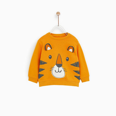 ZARA BABY Tiger Face Print Yellow Boys Cotton Fleece Sweat Shirt