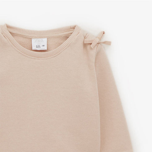 ZARA Bow Pink Girls Cotton Terry Sweat Shirt