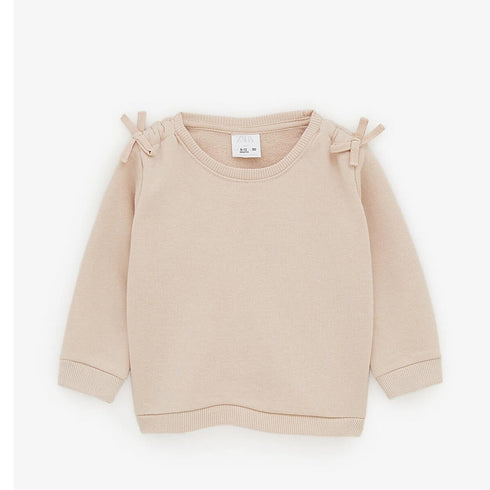 ZARA Bow Pink Girls Cotton Terry Sweat Shirt