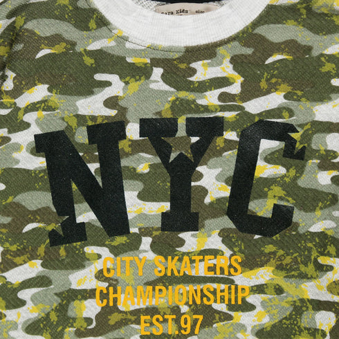ZARA Camouflage Nyc Green Boys Cotton Terry Sweat Shirt