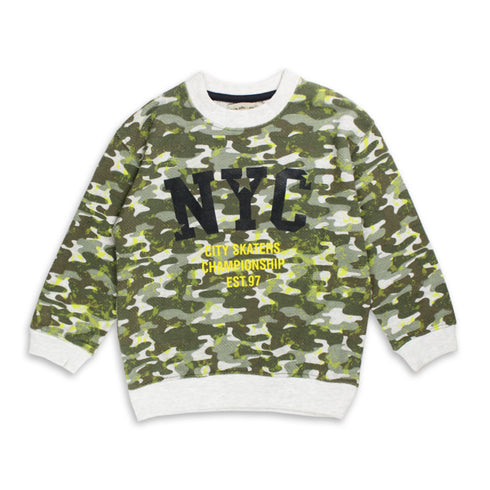ZARA Camouflage Nyc Green Boys Cotton Terry Sweat Shirt