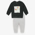 ZARA Just Happy Black And Grey Trouser Girls Cotton Fleece Sweat Shirt 2 Piece Set