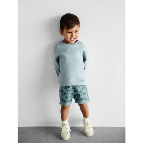ZARA Palm Tree Blue Boys Cotton Terry Burmuda Shorts (Cut label)