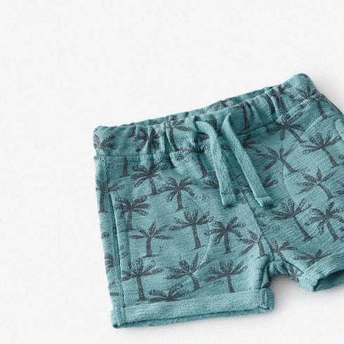 ZARA Palm Tree Blue Boys Cotton Terry Burmuda Shorts (Cut label)