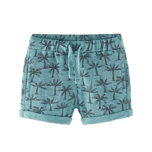 ZARA Palm Tree Blue Boys Cotton Terry Burmuda Shorts (Cut label)