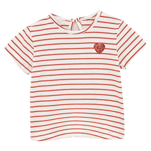 ZARA Red And White Stripes Sequins Heart Girls Premium Cotton Tshirt 2 Piece Set