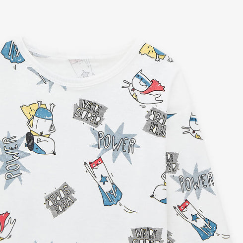 ZARA Super Power White Boys Cotton T shirt