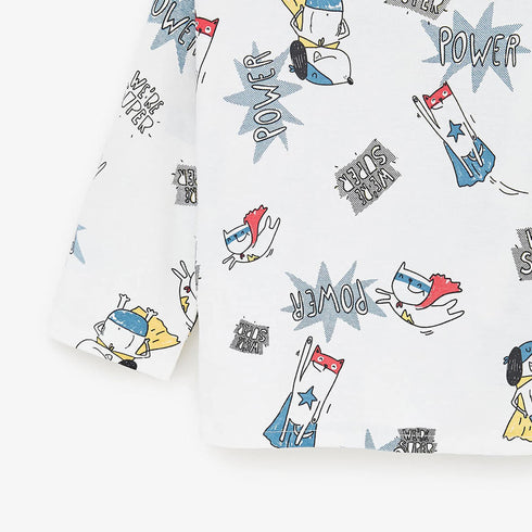 ZARA Super Power White Boys Cotton T shirt