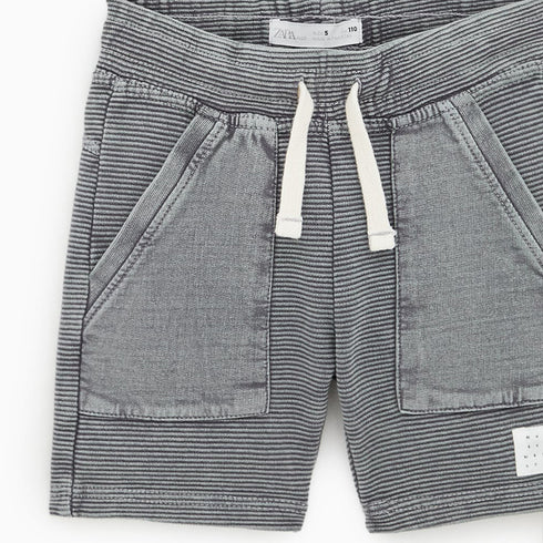 ZARA White Patch Grey StripeBoys Cotton Terry Short