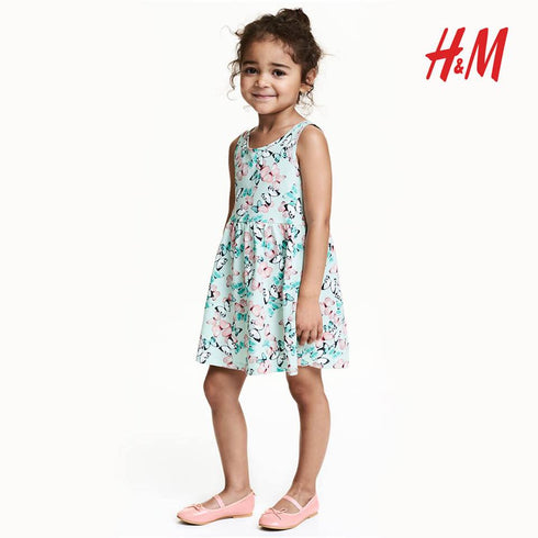 HnM All over Butterflies Light Green Premium Cotton Dress