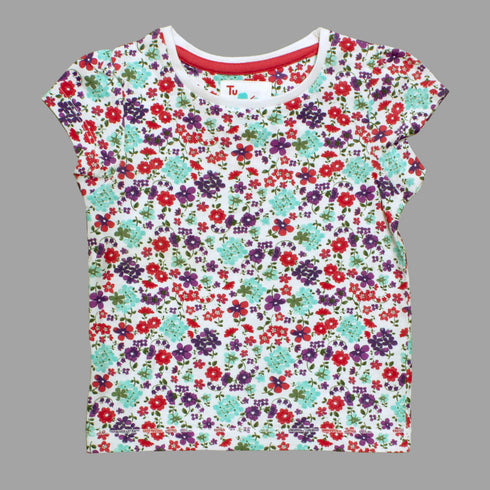 TU Girls All Over Flower Print Premium Soft Cotton Tshirt