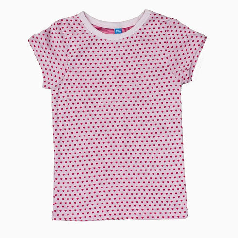 OKAIDI all over Hearts Print Premium Ultra Soft Cotton Girls Tshirt