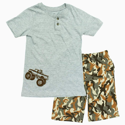 Open Trails Boys Henley Cotton Grey Truck 2 piece set