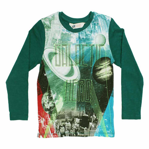 HnM Galactic Hero Feel Less Print Boys Green Tshirt