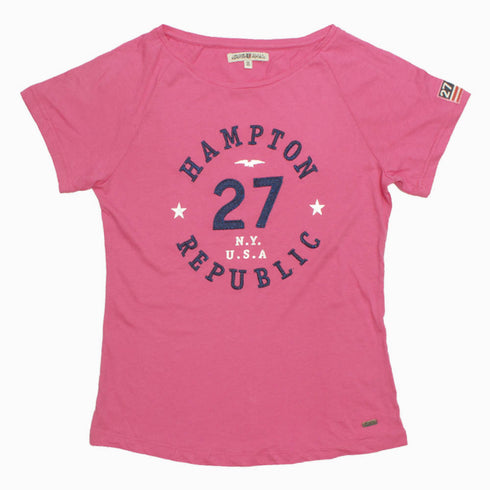 Hampton Republic Embroidered Girls Pink Premium Cotton TShirt