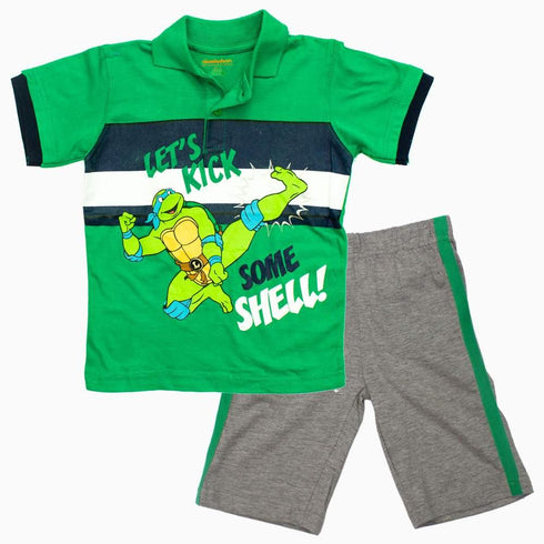 Ninja Lets Kick Shell Boys Green 2 piece Set Polo
