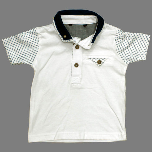 F&F Cut Label Boys Navy Double Collar White Cotton Jersey Polo