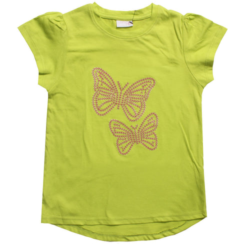 NEXT Two White Thread Butterfly Sequines Greenish Yellow Girls Premium Cotton Tshirt